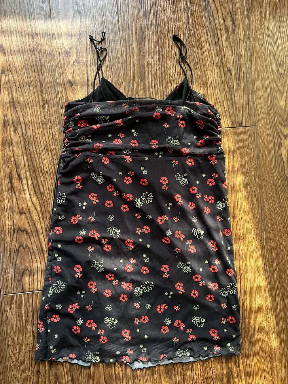 Urban Outfitters Black and Red Floral Mesh Slip Dress Size Large